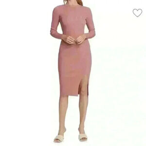 Alexis Emily Rose Pink Long Sleeve Midi Dress with Front Slit M